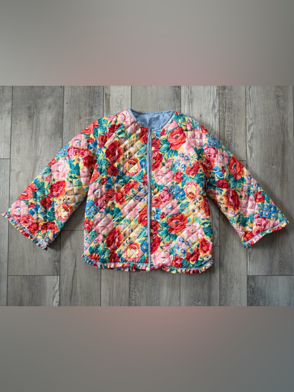 NWT- Boutique Boho Colorful Floral Quilted Jacket size large - Picture 7 of 11